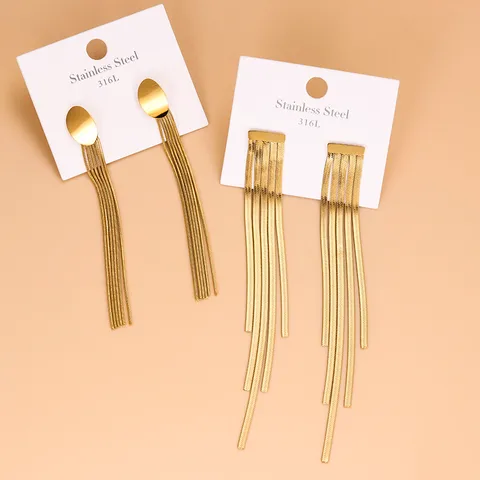 Simple Style Tassel Stainless Steel Tassel Gold Plated Drop Earrings 1 Pair