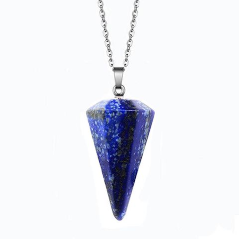Fashion Hexagonal Cone Natural Crystal Stone Polishing Pendant Necklace 1 Piece