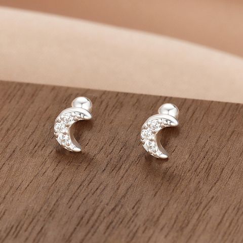 Fashion Crown Flower Fish Tail Silver Inlay Zircon Ear Studs 1 Pair