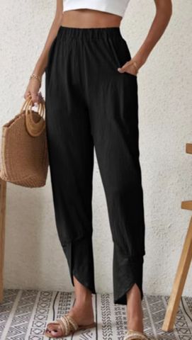 Women's Daily Retro Solid Color Full Length Pocket Casual Pants
