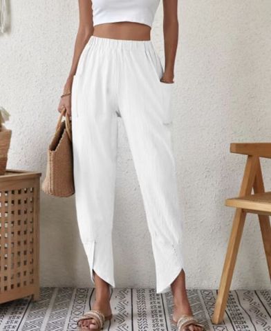 Women's Daily Retro Solid Color Full Length Pocket Casual Pants