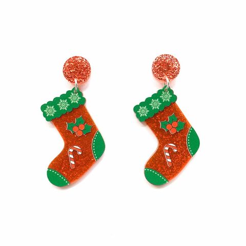 Cartoon Style Christmas Tree Christmas Socks Arylic Printing Women's Earrings 1 Pair