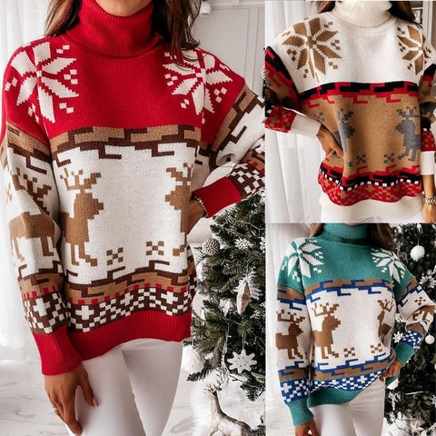 Women's Sweater Long Sleeve Sweaters & Cardigans Rib-knit Fashion Elk