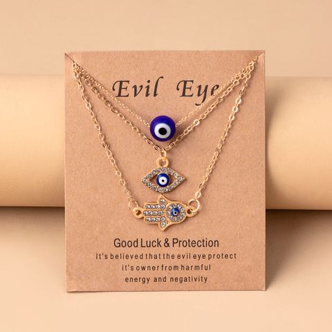 Fashion Devil's Eye Palm Alloy Plating Glass Women's Layered Necklaces 1 Set