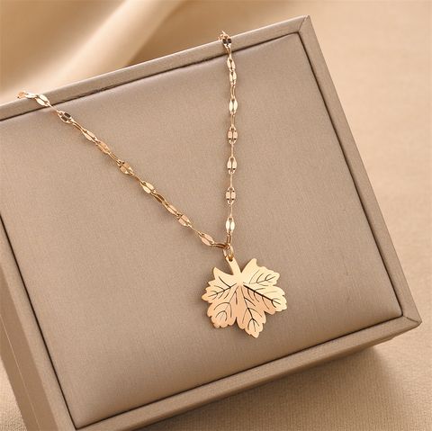 Retro Maple Leaf Titanium Steel Necklace