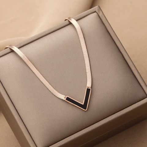 Fashion V Shape Titanium Steel Plating Shell Necklace