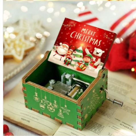 Merry Christmas Wooden Classical Engraved Hand Crank Music Box