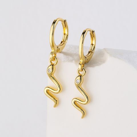 1 Pair Simple Style Snake Copper Zircon Drop Earrings