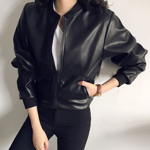 Women's Fashion Simple Style Solid Color Zipper Coat Jacket