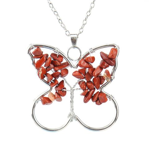 Ethnic Style Butterfly Natural Stone Pendant Necklace 1 Piece