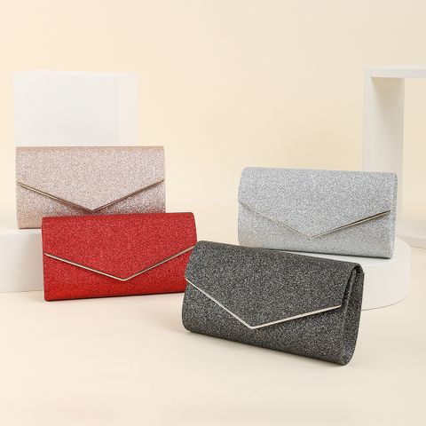 Red Black Gold Polyester Solid Color Square Clutch Evening Bag