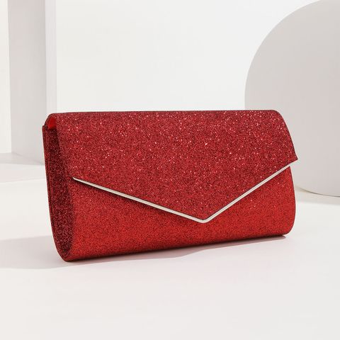 Red Black Gold Polyester Solid Color Square Clutch Evening Bag