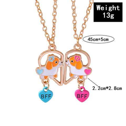 Fashion Dog Alloy Enamel Couple Pendant Necklace 2 Piece Set