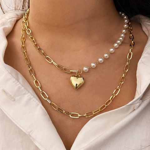Elegant Heart Shape Imitation Pearl Alloy Women's Necklace 1 Piece