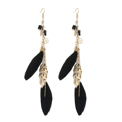 Wholesale Jewelry 1 Pair Ethnic Style Color Block Feather Drop Earrings