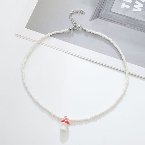 Fashion Mushroom Glass Beaded Women's Pendant Necklace