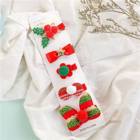 Cute Christmas Tree Santa Claus Star Cloth Sequins Hair Clip 5 Piece Set