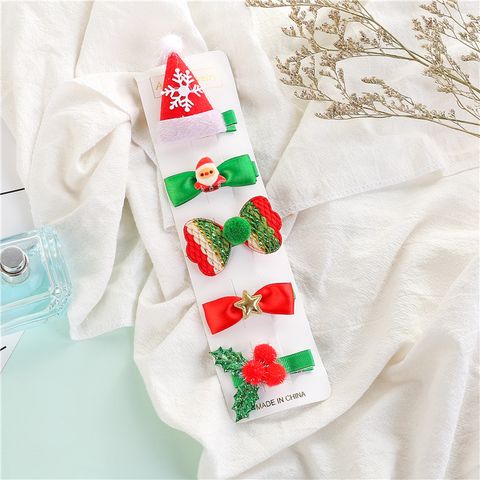 Cute Christmas Tree Santa Claus Star Cloth Sequins Hair Clip 5 Piece Set