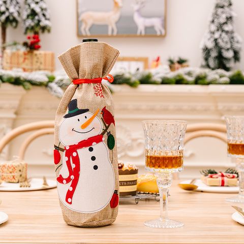 Christmas Cute Santa Claus Snowman Cloth Banquet Bottle Cover