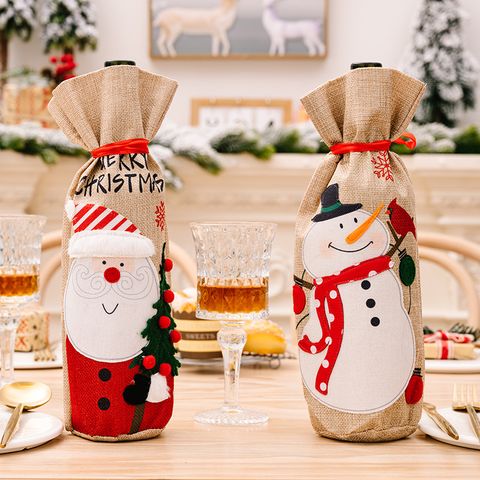 Christmas Cute Santa Claus Snowman Cloth Banquet Bottle Cover