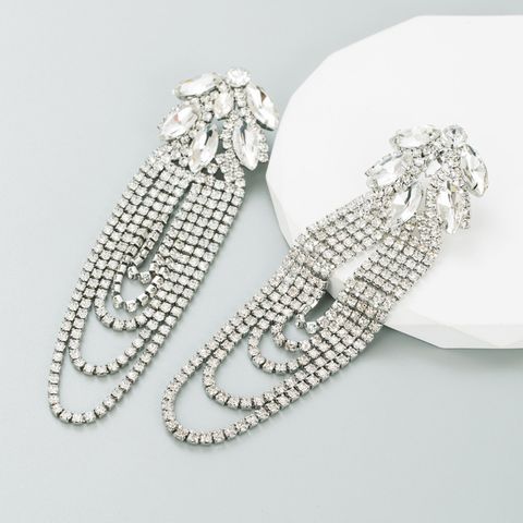 Elegant Water Droplets Tassel Alloy Rhinestone Glass Women's Drop Earrings 1 Pair