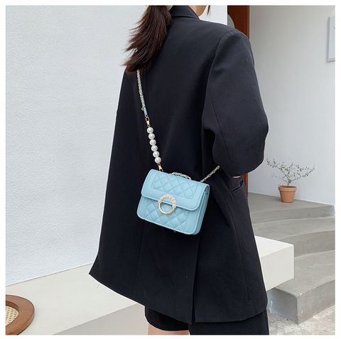Women's Medium Pu Leather Solid Color Fashion Square Magnetic Buckle Crossbody Bag