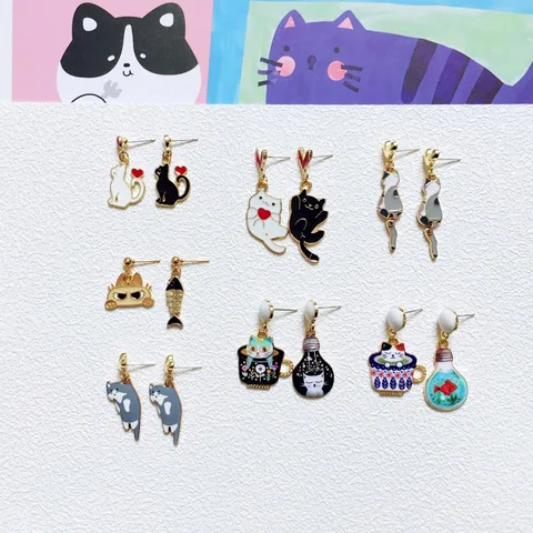 Cute Cat Alloy Enamel Women's Drop Earrings 1 Pair