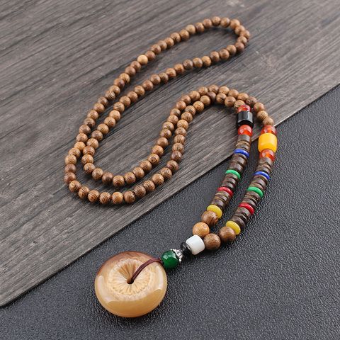 Ethnic Style Round Wood Beaded Knitting Unisex Pendant Necklace 1 Piece