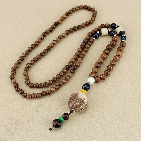 Ethnic Style Water Droplets Wood Beaded Unisex Pendant Necklace 1 Piece