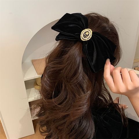 Women's Simple Style Flower Alloy Flannel Bowknot Artificial Pearls Hair Clip