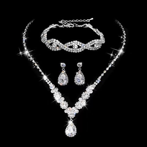 Moda Gotitas De Agua Aleación Embutido Diamantes De Imitación Mujeres Pulsera Aretes Collar