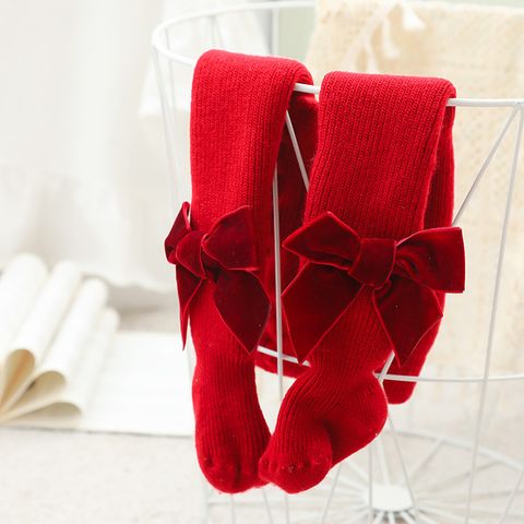 Christmas Fashion Solid Color Bowknot Fleece Polyacrylonitrile Fiber Pants & Leggings