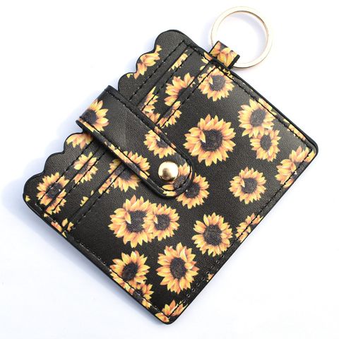 Unisex Color Block Plaid Flower Pu Leather Zipper Buckle Card Holders