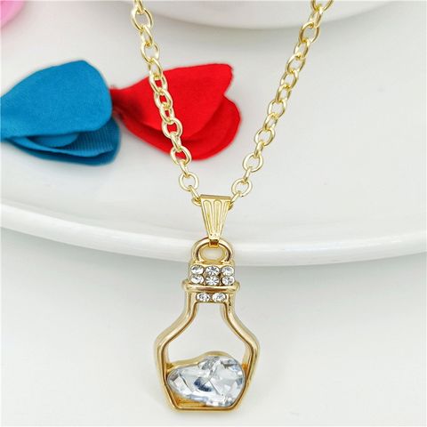 Fashion Heart Shape Wine Bottle Alloy Irregular Artificial Crystal Women's Pendant Necklace 1 Piece