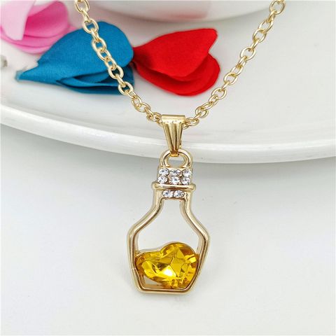 Fashion Heart Shape Wine Bottle Alloy Irregular Artificial Crystal Women's Pendant Necklace 1 Piece