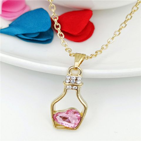Fashion Heart Shape Wine Bottle Alloy Irregular Artificial Crystal Women's Pendant Necklace 1 Piece