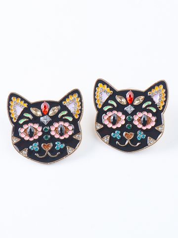 Fashion Cat Metal Inlay Rhinestones Women's Earrings 1 Pair