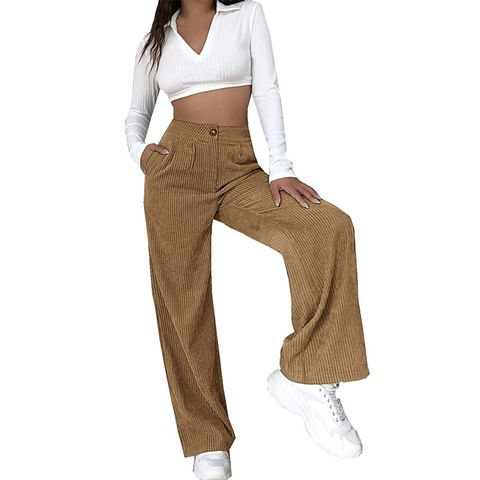 Women's Street Fashion Solid Color Full Length Pocket Straight Pants