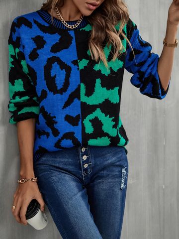 Women's Sweater Long Sleeve Sweaters & Cardigans Printing Fashion Leopard
