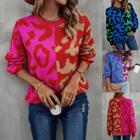 Women's Sweater Long Sleeve Sweaters & Cardigans Printing Fashion Leopard