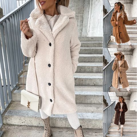 Women's Fashion Solid Color Single Breasted Coat Woolen Coat