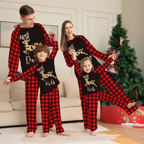 Fashion Letter Deer Cotton Blend Polyester Pants Sets Family Matching Outfits