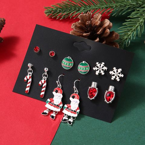 Sweet Santa Claus Snowflake Alloy Enamel Women's Earrings 1 Set