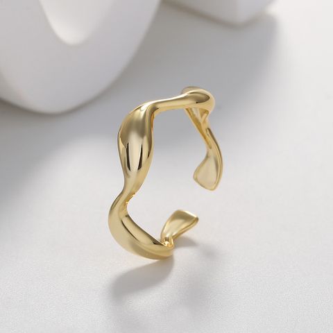 Simple Style Waves Lines Brass Gold Plated Open Ring In Bulk
