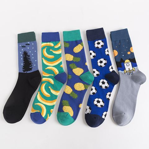 Men's Basic Fruit Football Cotton Jacquard Ankle Socks
