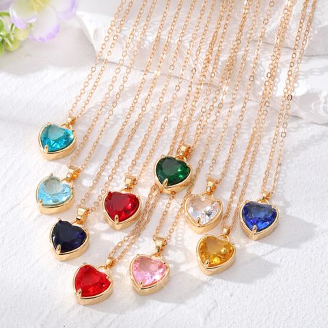 Fashion Heart Shape Alloy Inlay Glass Women's Pendant Necklace 1 Piece