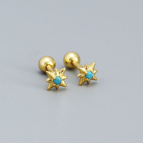 Simple Style Star Sterling Silver Star Rhinestones Ear Studs 1 Pair