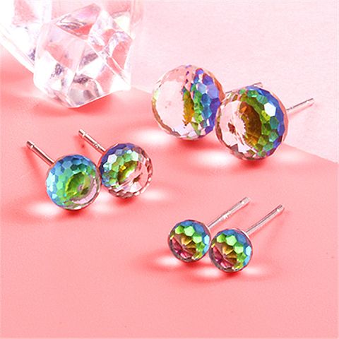 Fashion Round Sterling Silver Artificial Crystal Earrings 1 Pair