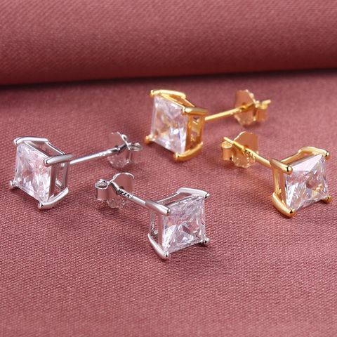 Fashion Geometric Sterling Silver Zircon Earrings 1 Pair