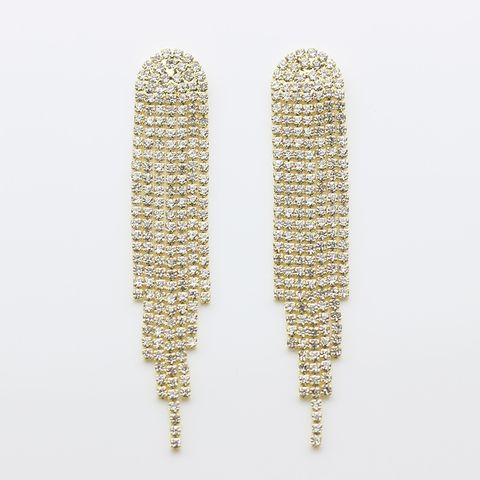 1 Pair Fashion Tassel Inlay Diamond Copper Rhinestones Drop Earrings